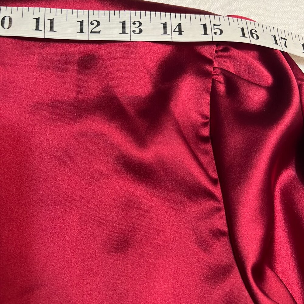 Belle Poque Burgundy Satin Cowl Neck Blouse Women L Tie Back Long Sleeve Office - Picture 9 of 9